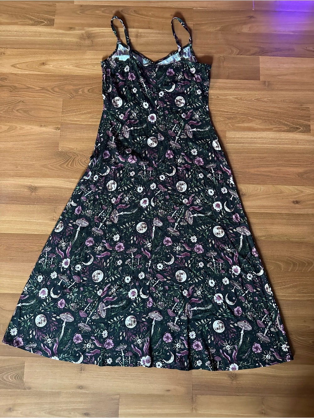 Hot Topic Cosmic Aura Dark Green & Purple Moon Mushroom Slip Dress - Picture 6 of 7